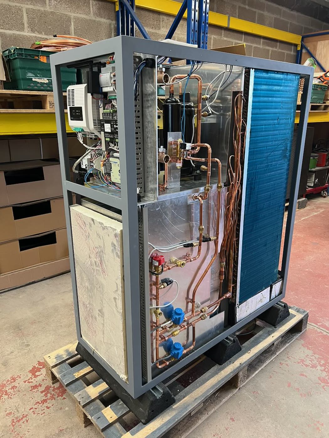 Heat pump prototype rig with pipework and control hardware
